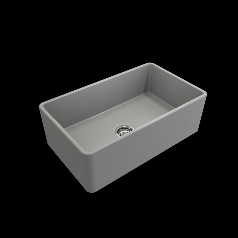 Farmhouse Apron Front Fireclay 30 in. Single Bowl Kitchen Sink with Protective Bottom Grid and Strainer in Matte Gray