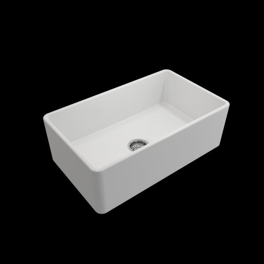 Farmhouse Apron Front Fireclay 30 in. Single Bowl Kitchen Sink with Protective Bottom Grid and Strainer in Matte White