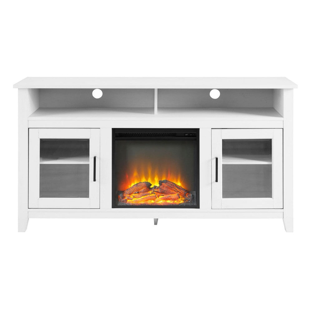 Farmhouse Glass Door Fireplace TV Stand for TVs up to 65" - Brushed White