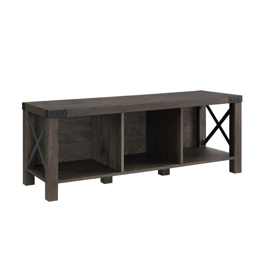 Farmhouse Metal-X 3-Cubby Entry Bench - Sable