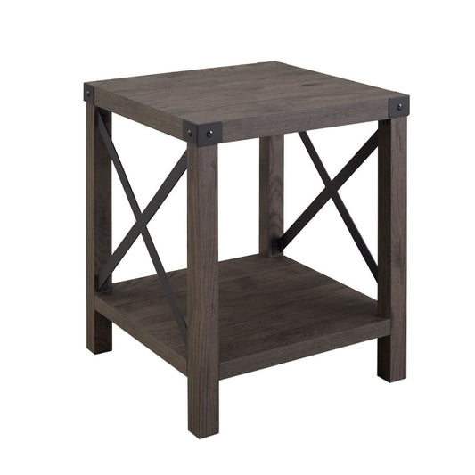 Farmhouse Metal-X Accent Table with Lower Shelf - Sable