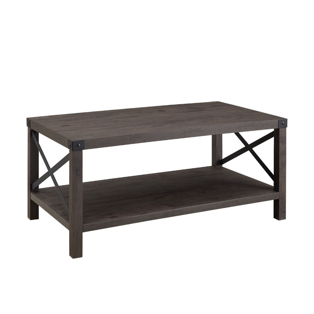 Farmhouse Metal-X Coffee Table with Lower Shelf - Sable