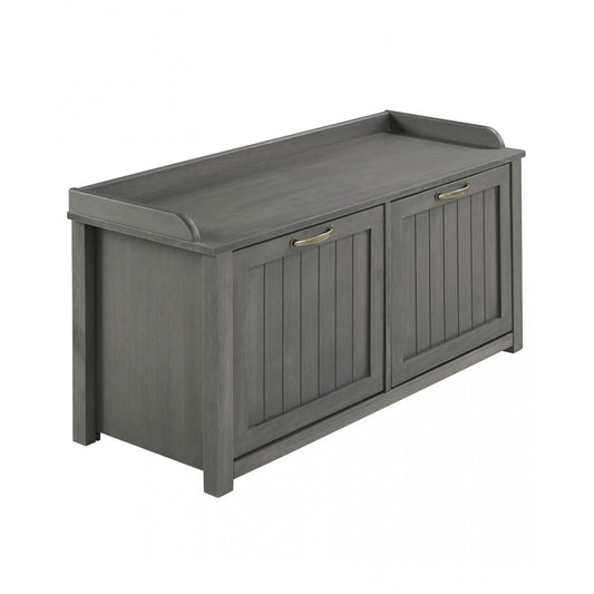 Farmhouse Tray Top Grooved Drop Down Shoe Storage Entry Bench - Gray Wash