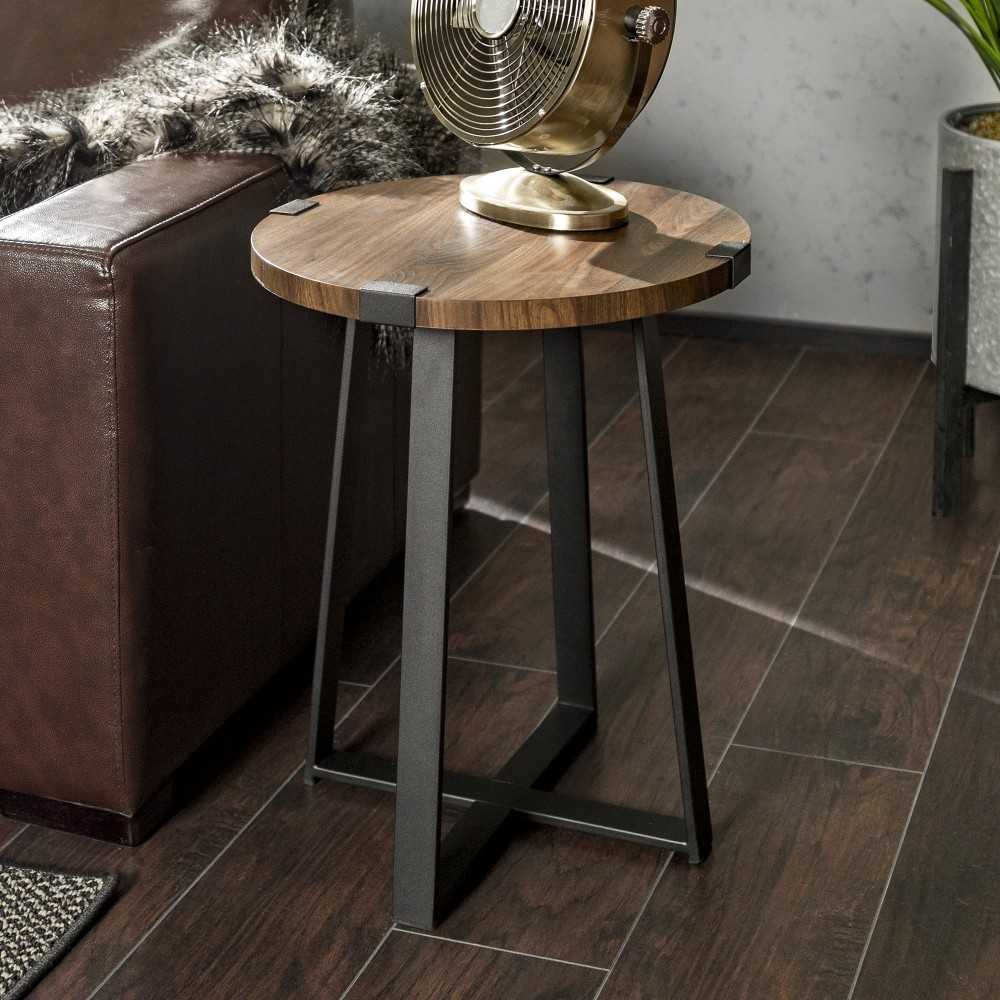 Faux Wrap Leg Rustic Side Table - Dark Walnut