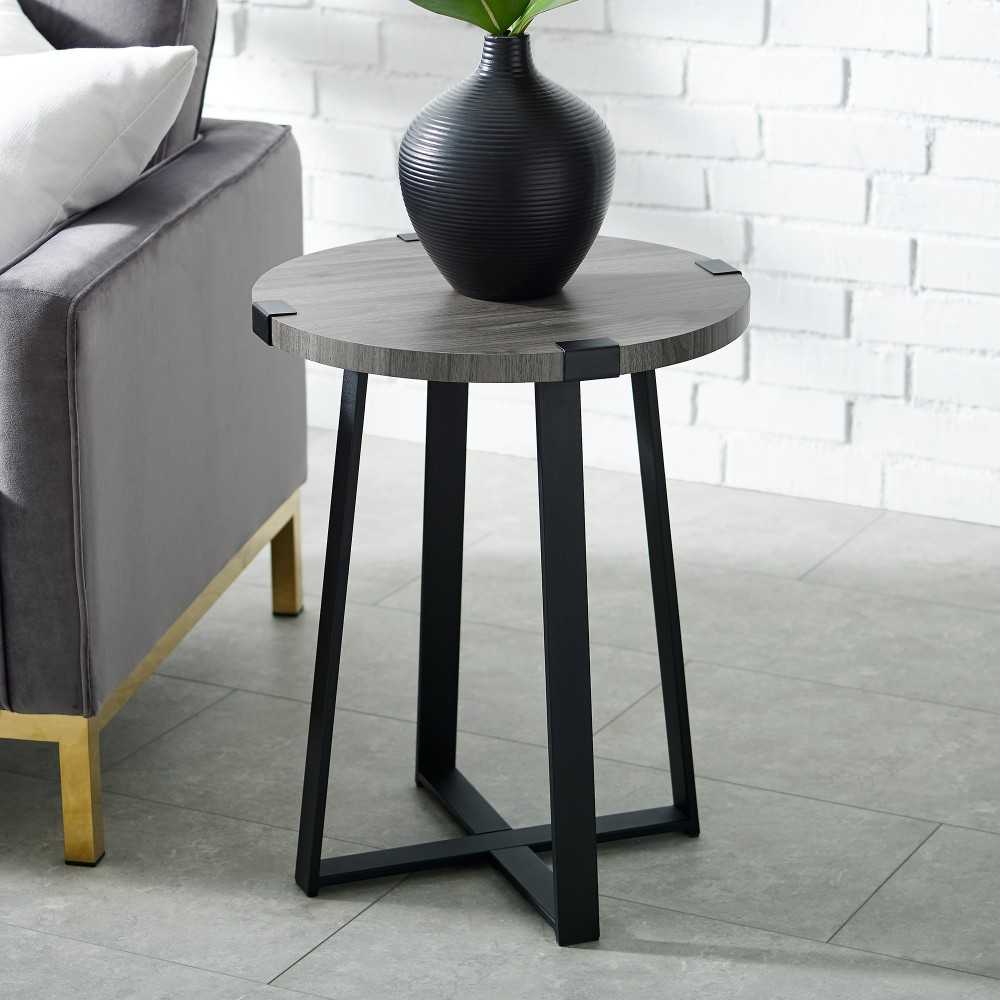 Faux Wrap Leg Rustic Side Table - Slate Gray
