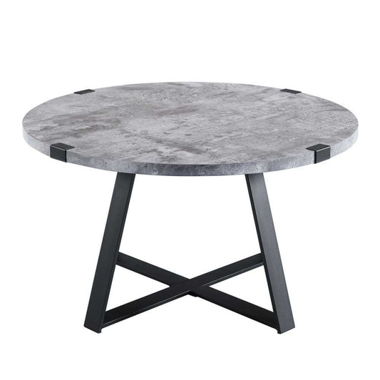 Faux Wrap Leg Urban Industrial Round Coffee Table - Gray Wash/Black