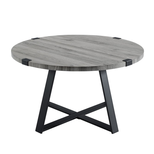 Faux Wrap Leg Urban Industrial Round Coffee Table - Slate Gray/Black