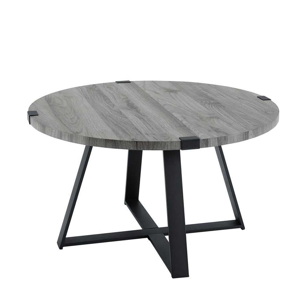 Faux Wrap Leg Urban Industrial Round Coffee Table - Slate Gray/Black