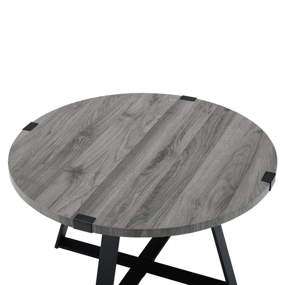 Faux Wrap Leg Urban Industrial Round Coffee Table - Slate Gray/Black