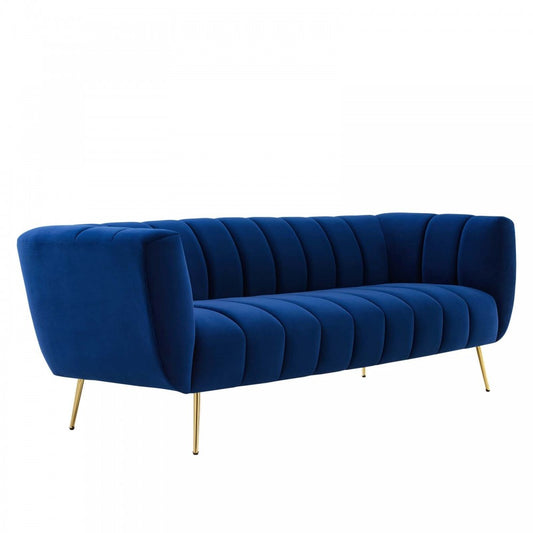 Favour Channel Tufted Performance Velvet Sofa, Navy