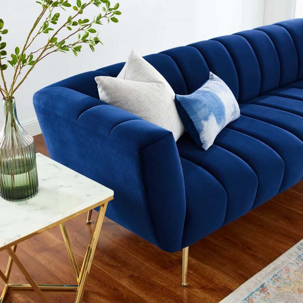 Favour Channel Tufted Performance Velvet Sofa, Navy