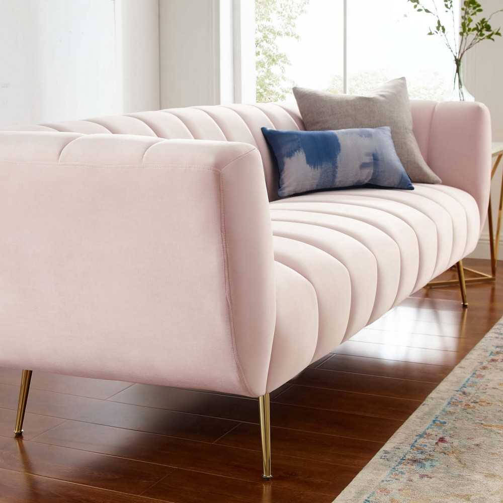 Favour Channel Tufted Performance Velvet Sofa, Pink