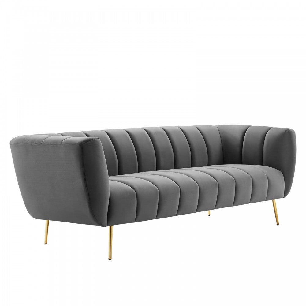 Favour Channel Tufted Performance Velvet Sofa, Gray