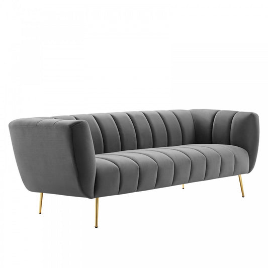 Favour Channel Tufted Performance Velvet Sofa, Gray