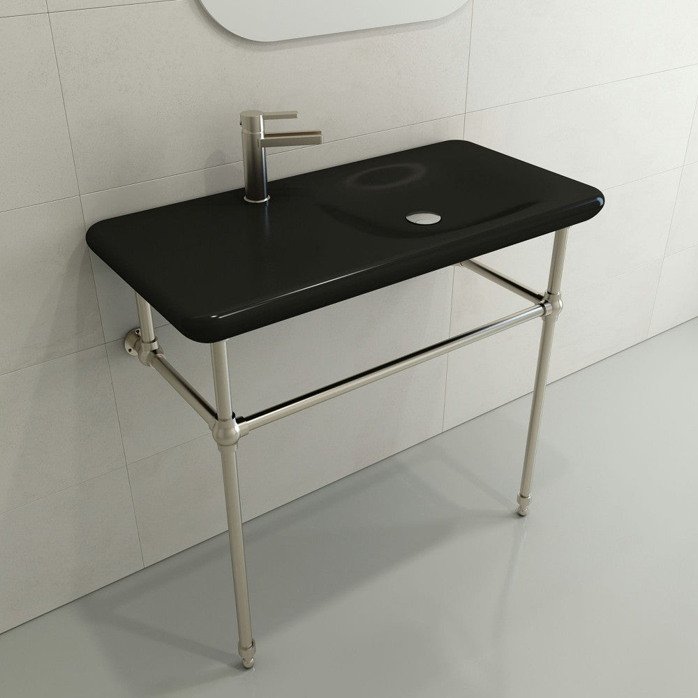 Fenice Wall-Mounted Sink Fireclay 35.5 in. 1-Hole in Matte Black