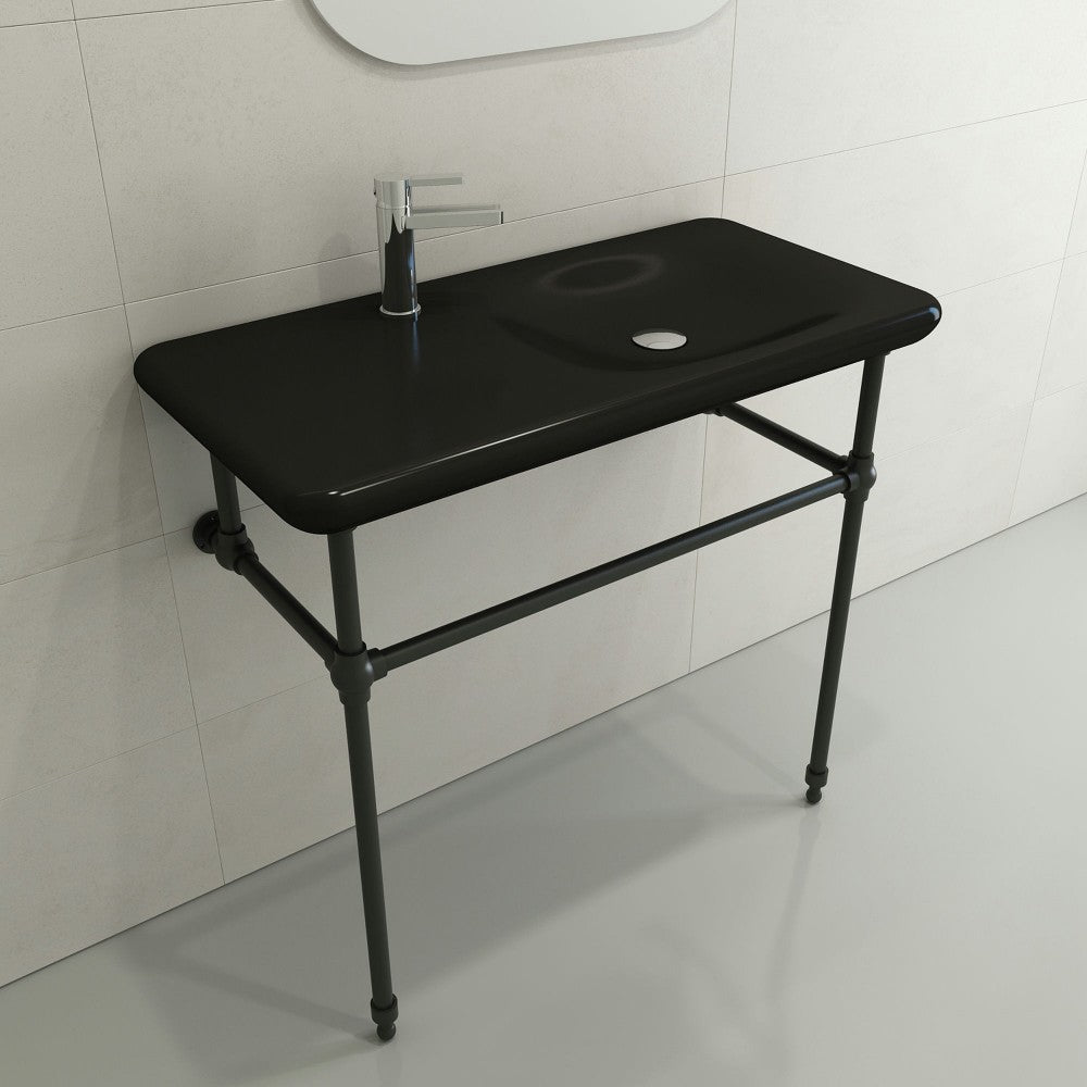 Fenice Wall-Mounted Sink Fireclay 35.5 in. 1-Hole in Matte Black