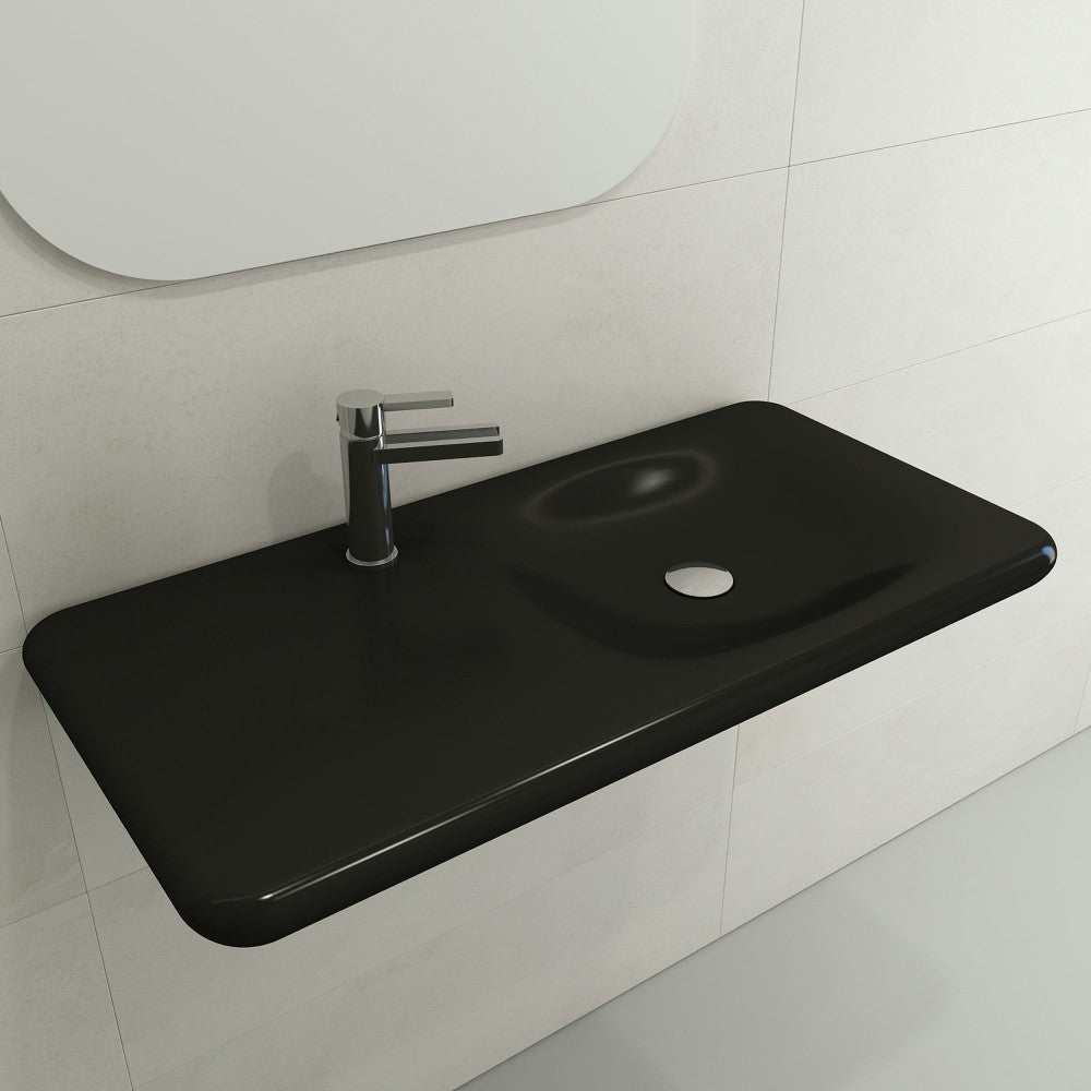 Fenice Wall-Mounted Sink Fireclay 35.5 in. 1-Hole in Matte Black