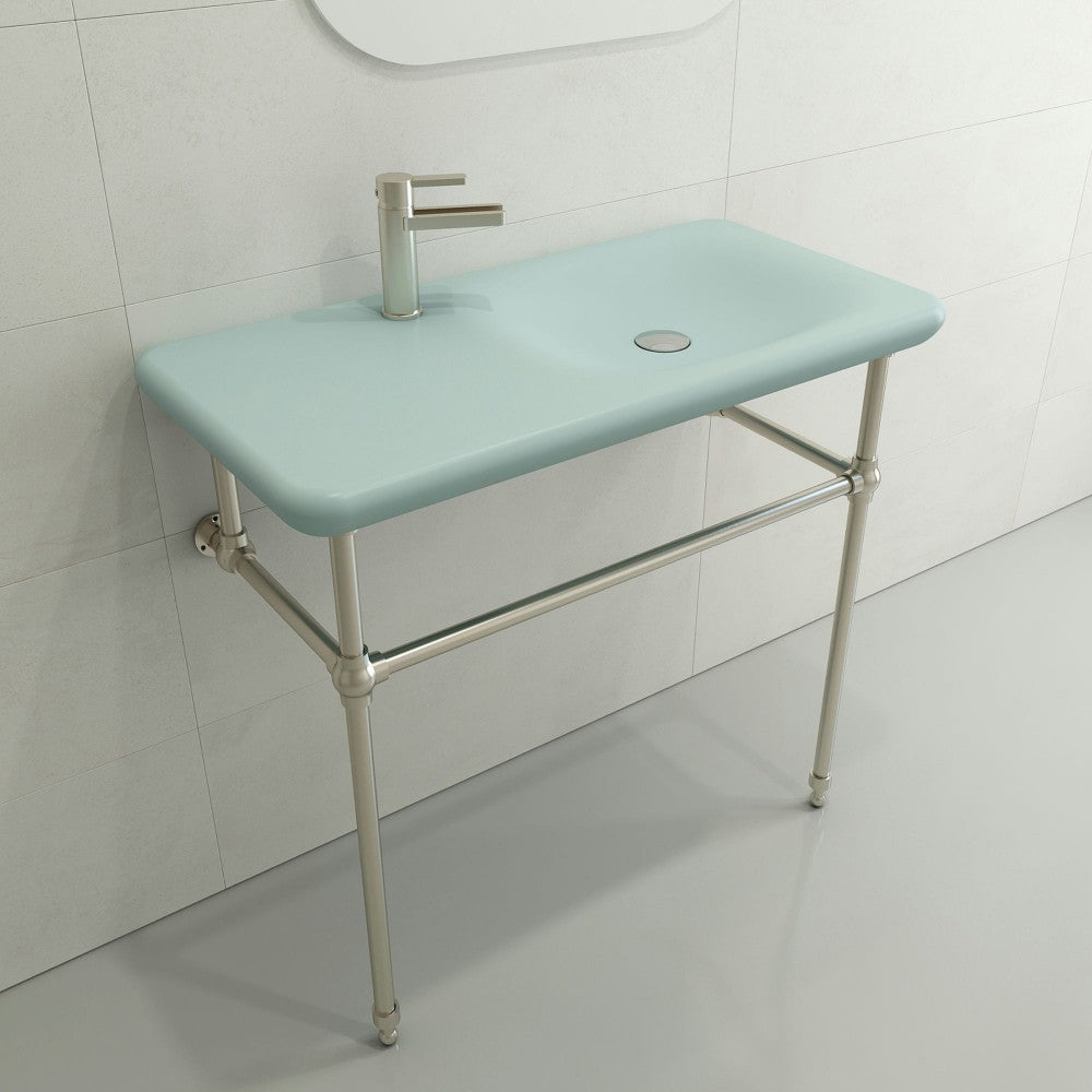 Fenice Wall-Mounted Sink Fireclay 35.5 in. 1-Hole in Matte Ice Blue