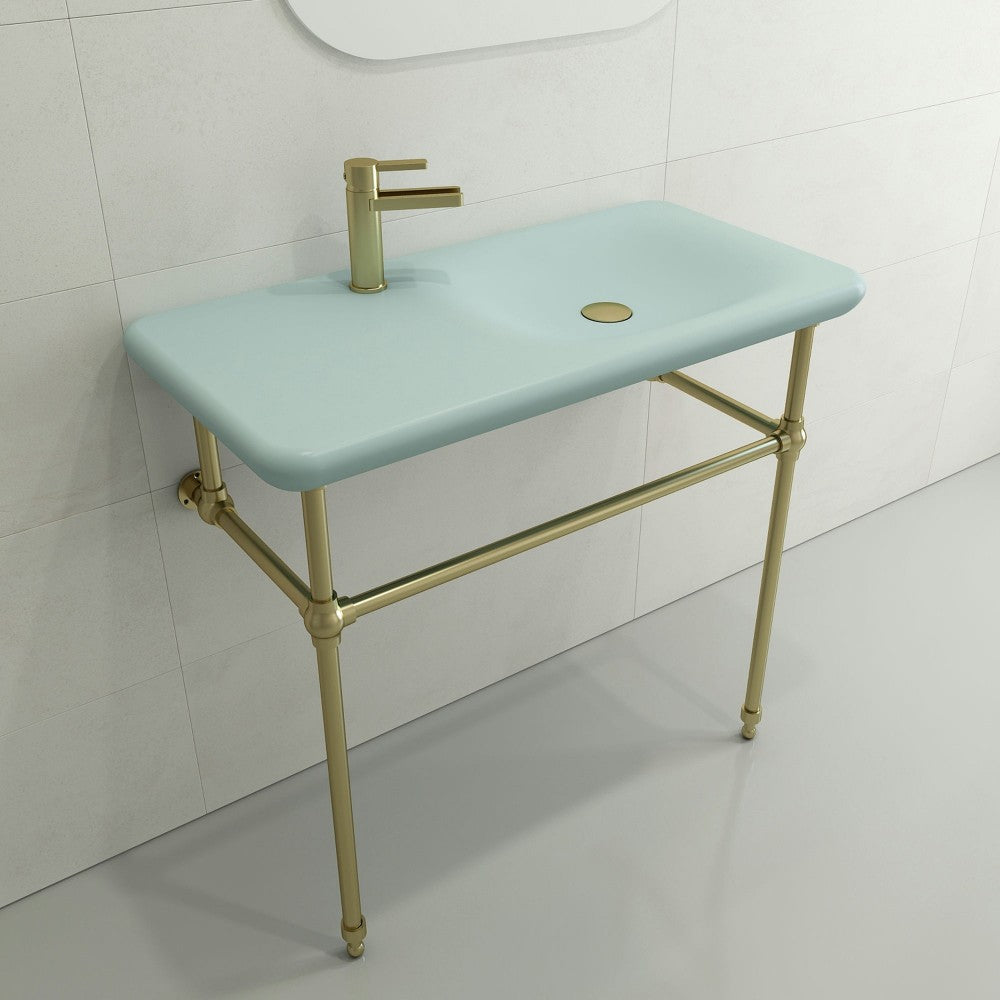 Fenice Wall-Mounted Sink Fireclay 35.5 in. 1-Hole in Matte Ice Blue