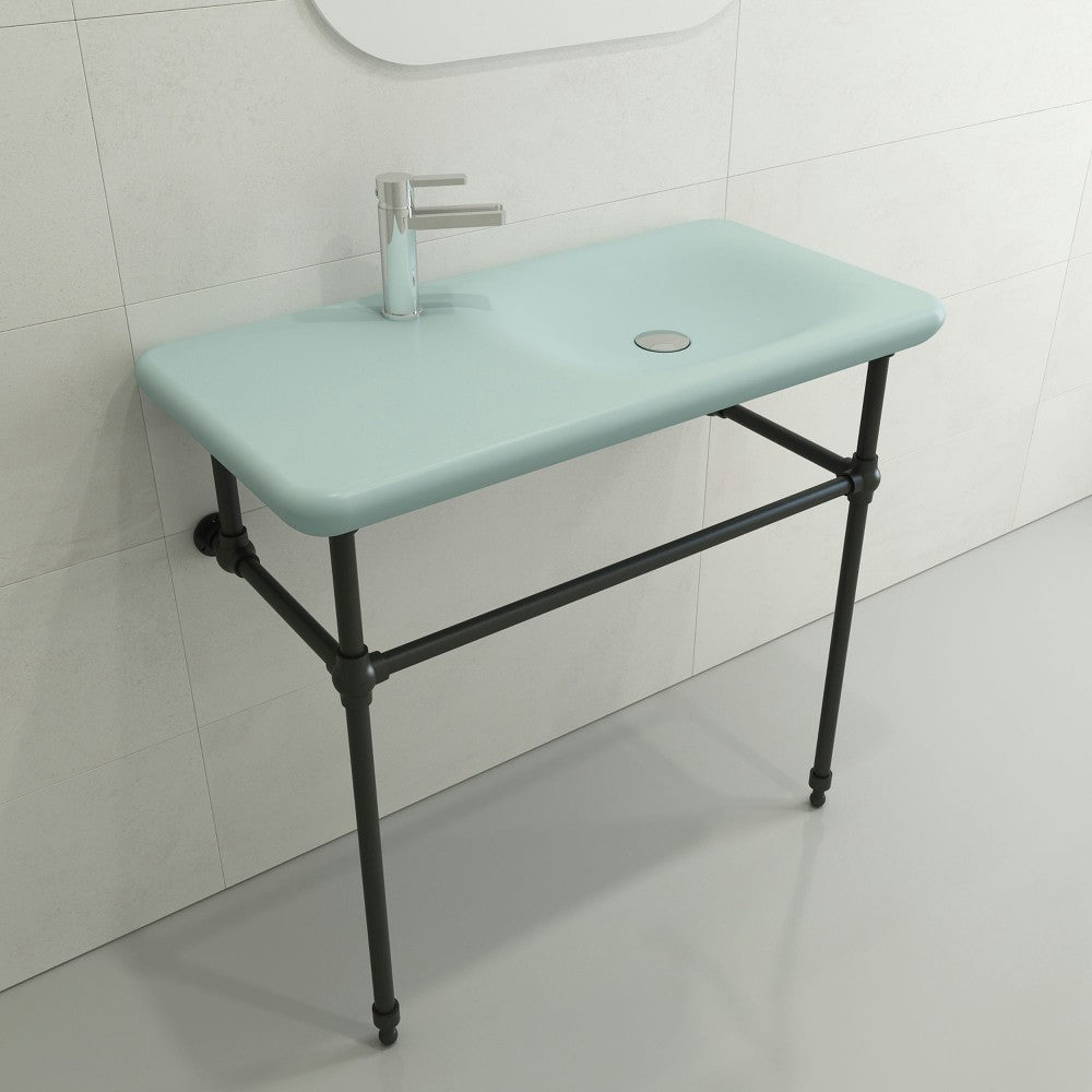 Fenice Wall-Mounted Sink Fireclay 35.5 in. 1-Hole in Matte Ice Blue