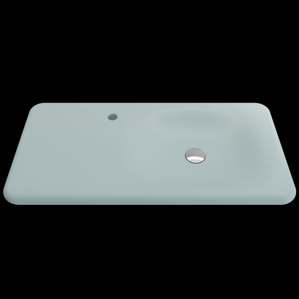 Fenice Wall-Mounted Sink Fireclay 35.5 in. 1-Hole in Matte Ice Blue