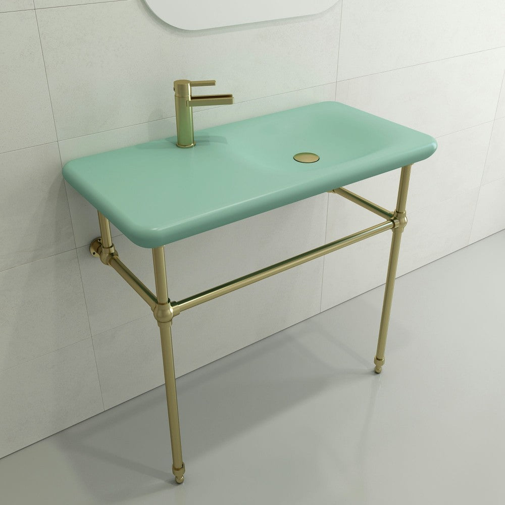 Fenice Wall-Mounted Sink Fireclay 35.5 in. 1-Hole in Matte Mint Green