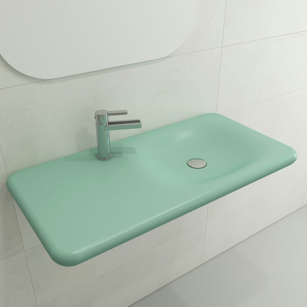 Fenice Wall-Mounted Sink Fireclay 35.5 in. 1-Hole in Matte Mint Green