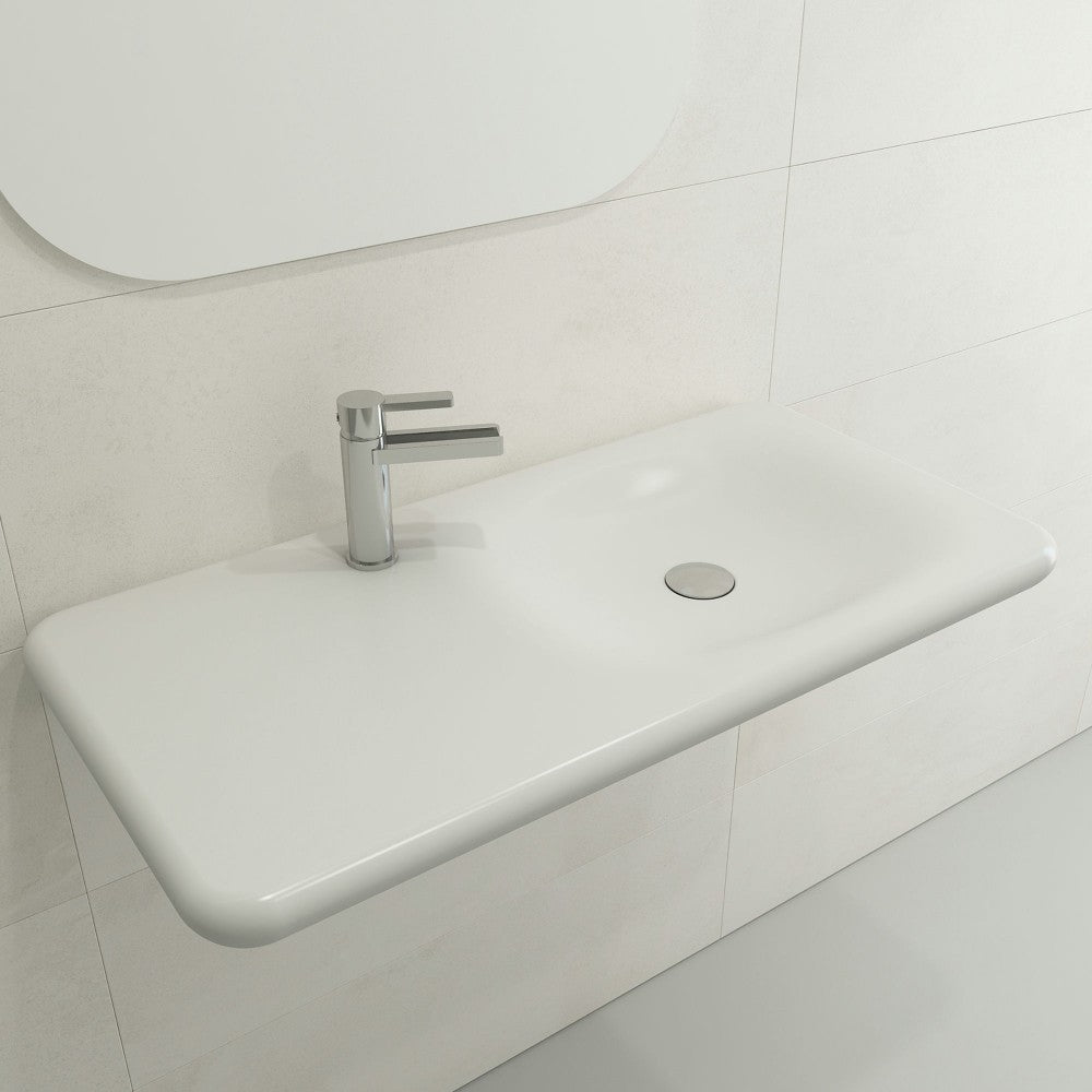 Fenice Wall-Mounted Sink Fireclay 35.5 in. 1-Hole in Matte White