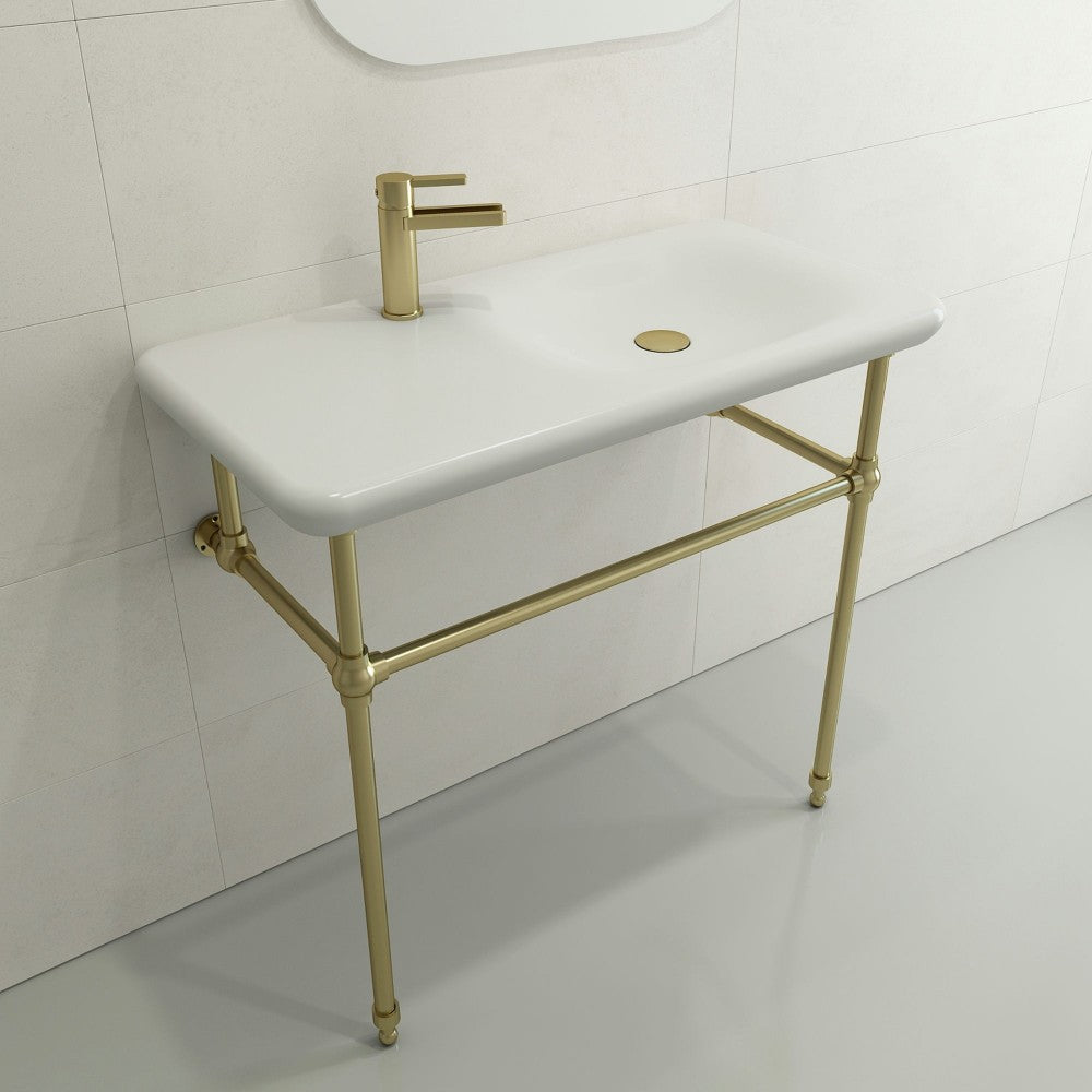Fenice Wall-Mounted Sink Fireclay 35.5 in. 1-Hole in Matte White