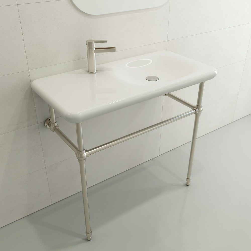Fenice Wall-Mounted Sink Fireclay 35.5 in. 1-Hole in White