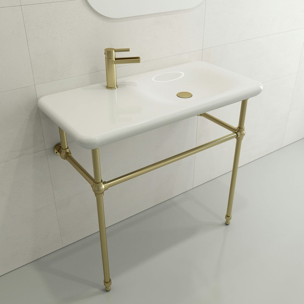 Fenice Wall-Mounted Sink Fireclay 35.5 in. 1-Hole in White