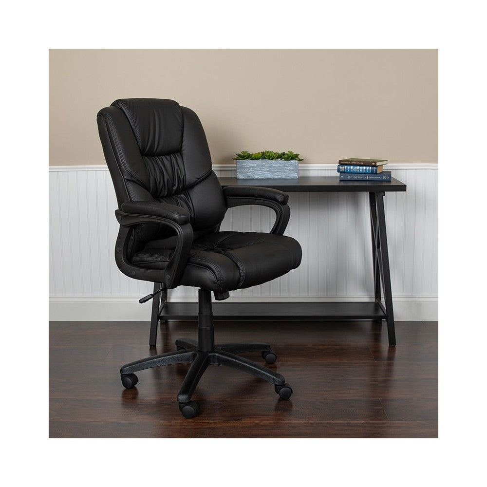 Flash Fundamentals Big & Tall 400 lb. Rated Black LeatherSoft Swivel Office Chair with Padded Arms, BIFMA Certified