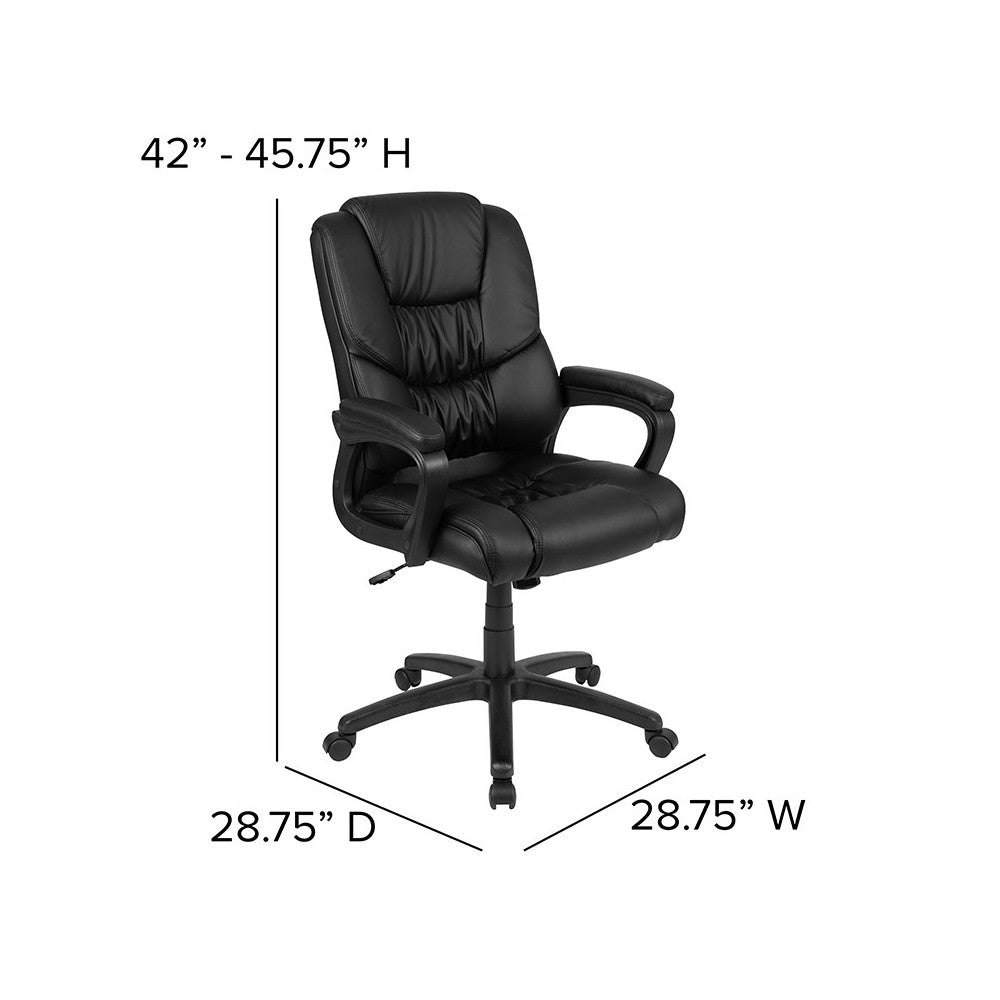 Flash Fundamentals Big & Tall 400 lb. Rated Black LeatherSoft Swivel Office Chair with Padded Arms, BIFMA Certified
