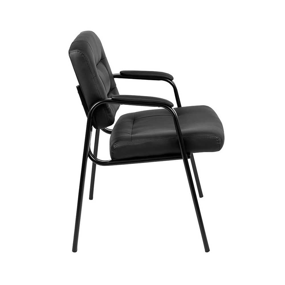 Flash Fundamentals Black LeatherSoft Executive Reception Chair with Black Metal Frame, BIFMA Certified