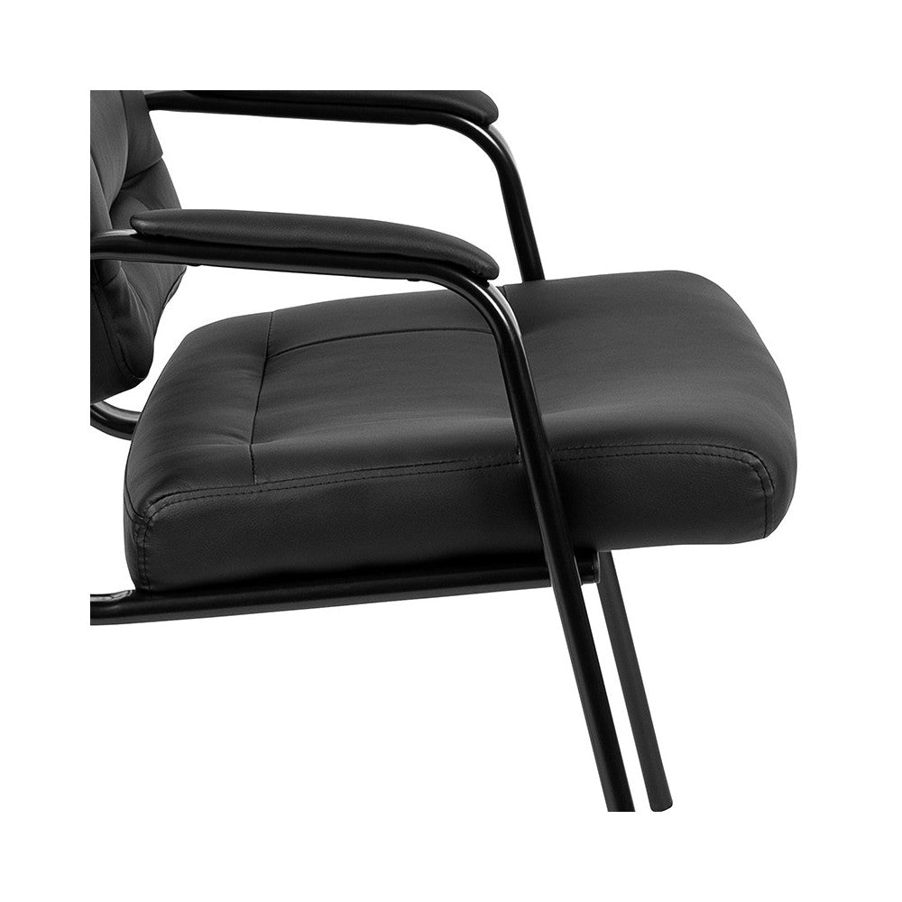 Flash Fundamentals Black LeatherSoft Executive Reception Chair with Black Metal Frame, BIFMA Certified