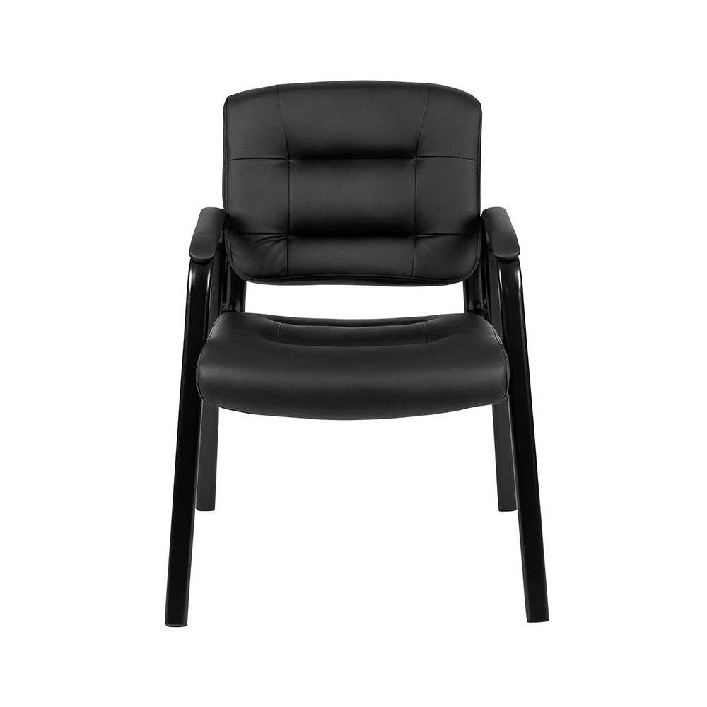 Flash Fundamentals Black LeatherSoft Executive Reception Chair with Black Metal Frame, BIFMA Certified