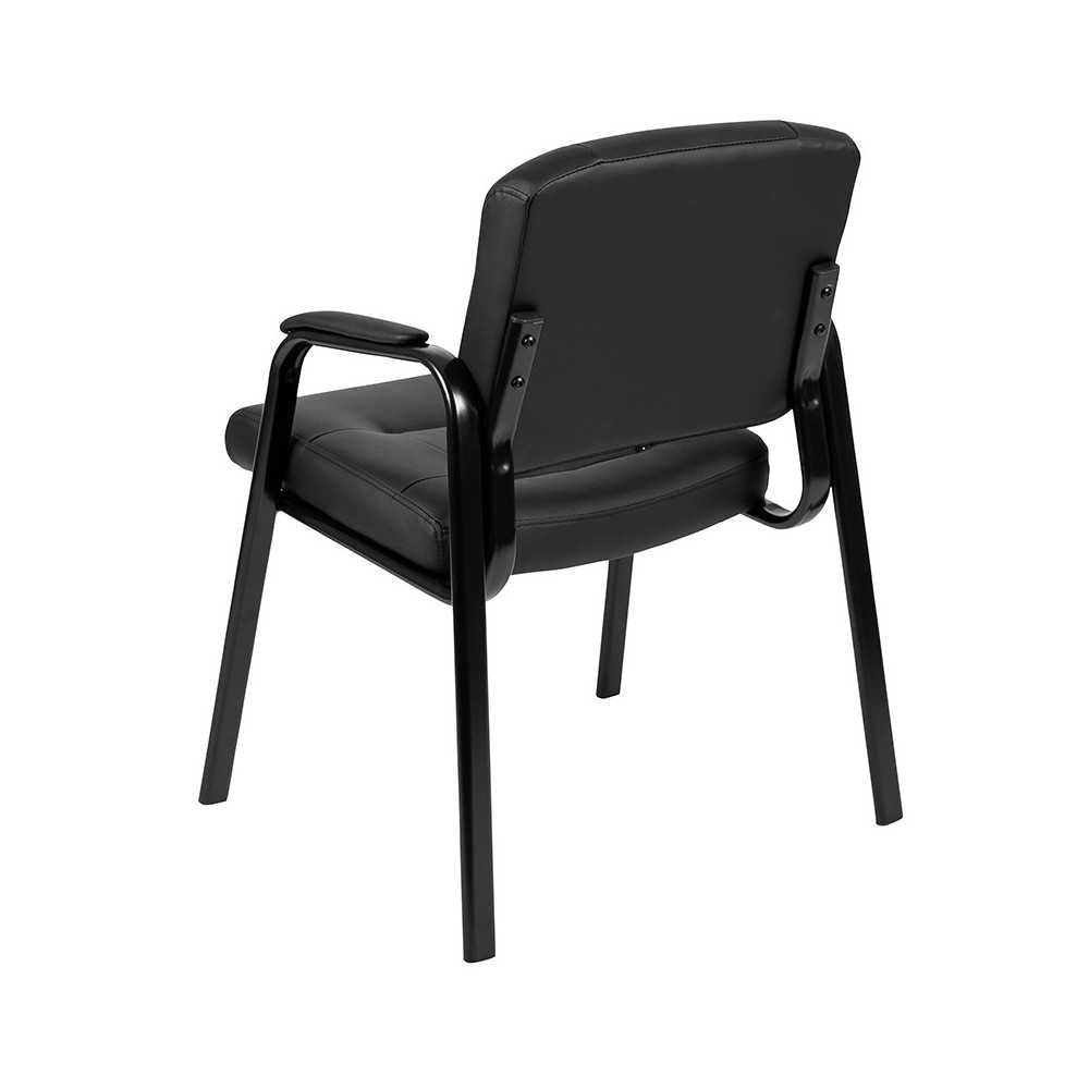 Flash Fundamentals Black LeatherSoft Executive Reception Chair with Black Metal Frame, BIFMA Certified