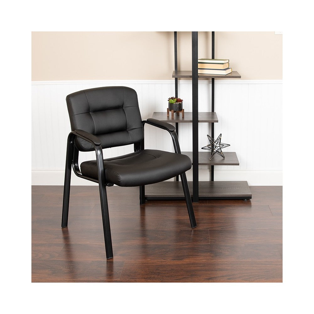 Flash Fundamentals Black LeatherSoft Executive Reception Chair with Black Metal Frame, BIFMA Certified