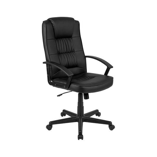 Flash Fundamentals High Back Black LeatherSoft-Padded Task Office Chair with Arms, BIFMA Certified