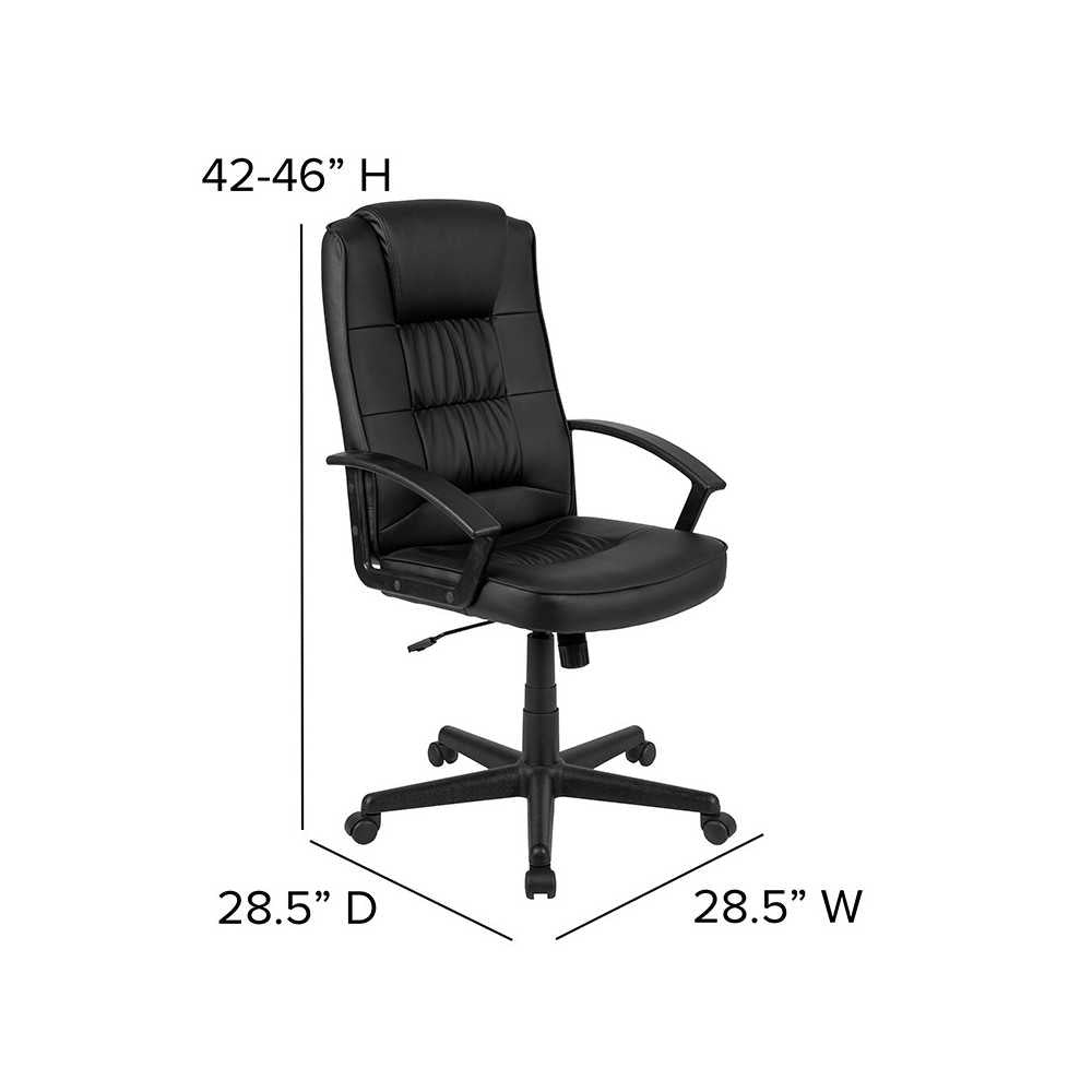 Flash Fundamentals High Back Black LeatherSoft-Padded Task Office Chair with Arms, BIFMA Certified