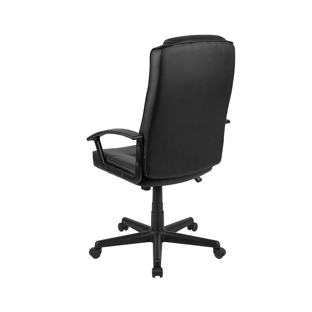 Flash Fundamentals High Back Black LeatherSoft-Padded Task Office Chair with Arms, BIFMA Certified