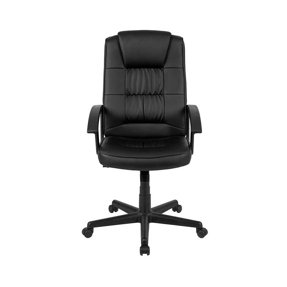 Flash Fundamentals High Back Black LeatherSoft-Padded Task Office Chair with Arms, BIFMA Certified