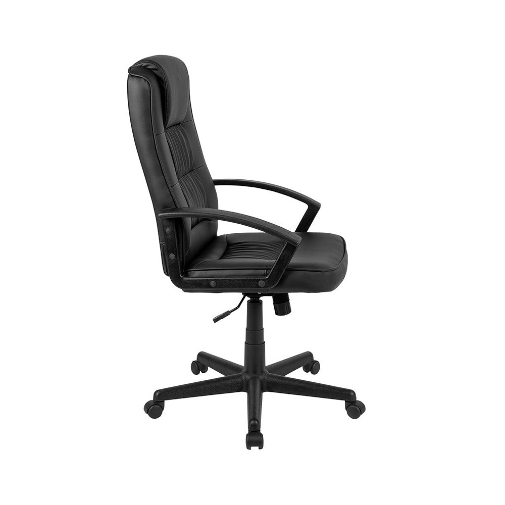 Flash Fundamentals High Back Black LeatherSoft-Padded Task Office Chair with Arms, BIFMA Certified