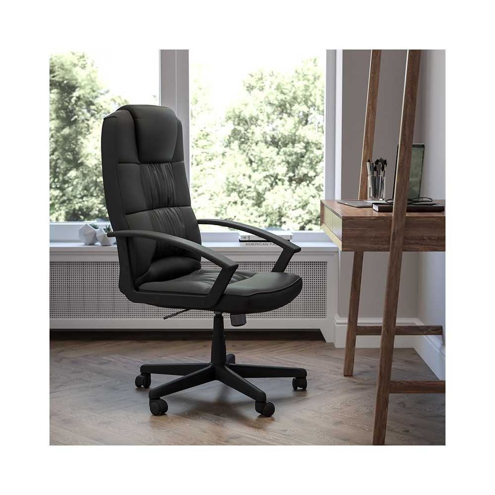 Flash Fundamentals High Back Black LeatherSoft-Padded Task Office Chair with Arms, BIFMA Certified
