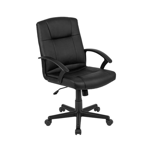 Flash Fundamentals Mid-Back Black LeatherSoft-Padded Task Office Chair with Arms, BIFMA Certified