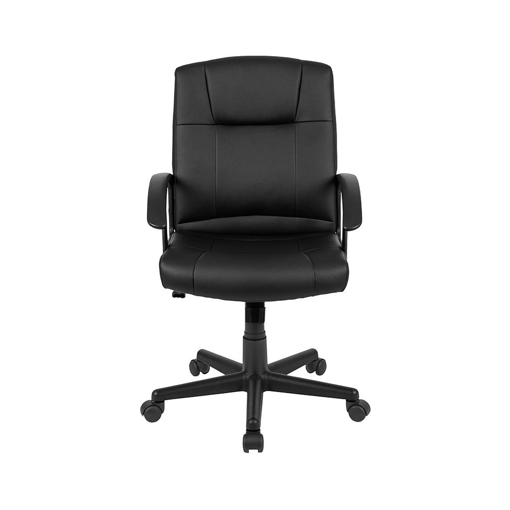 Flash Fundamentals Mid-Back Black LeatherSoft-Padded Task Office Chair with Arms, BIFMA Certified