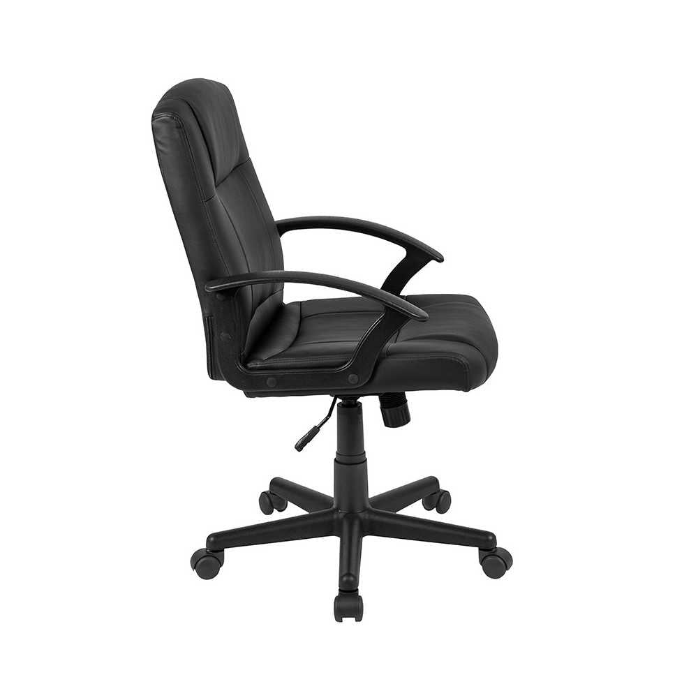 Flash Fundamentals Mid-Back Black LeatherSoft-Padded Task Office Chair with Arms, BIFMA Certified