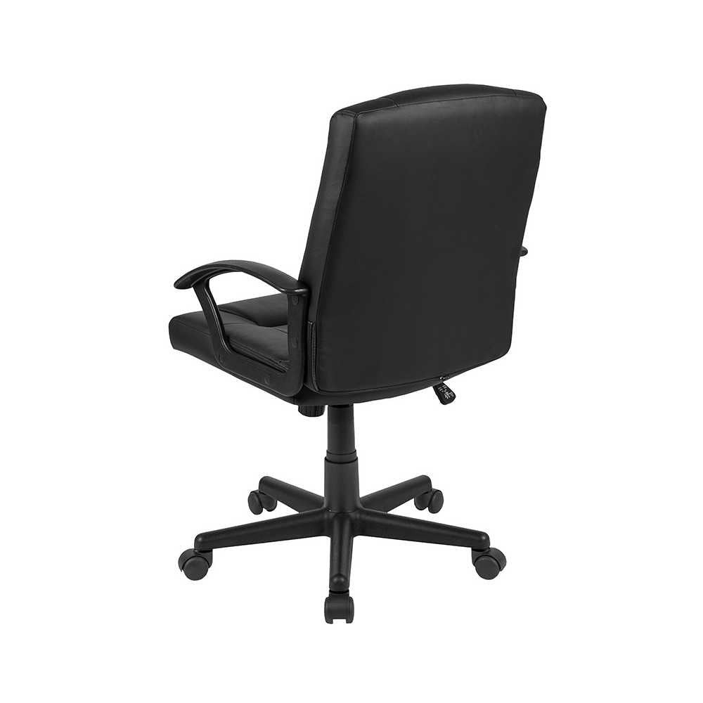 Flash Fundamentals Mid-Back Black LeatherSoft-Padded Task Office Chair with Arms, BIFMA Certified