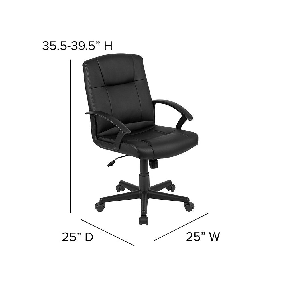 Flash Fundamentals Mid-Back Black LeatherSoft-Padded Task Office Chair with Arms, BIFMA Certified