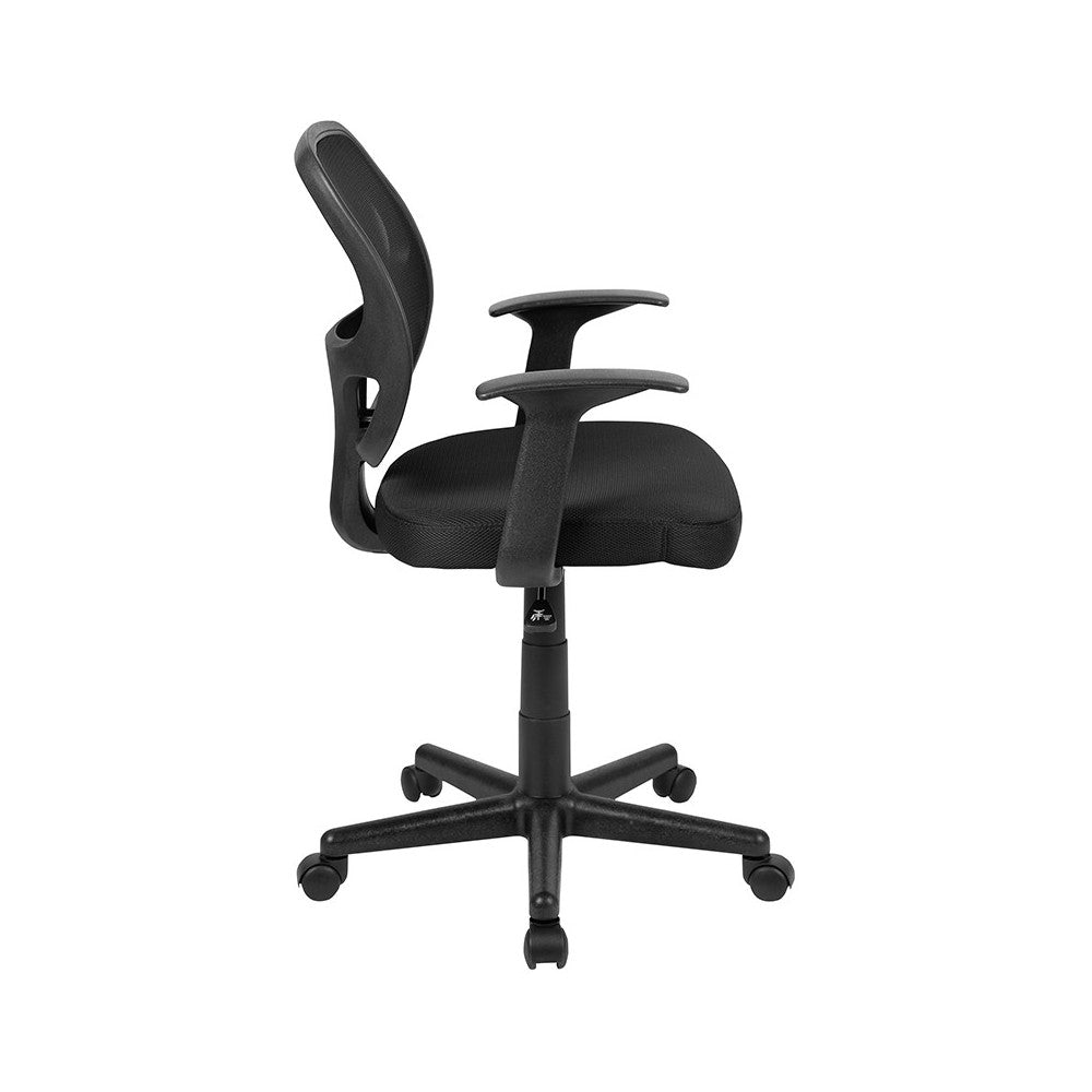 Flash Fundamentals Mid-Back Black Mesh Swivel Ergonomic Task Office Chair with Arms, BIFMA Certified